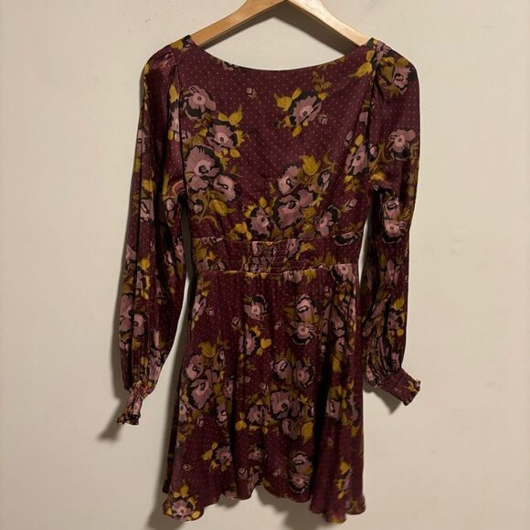 Free People Morning Light Long Sleeve Purple Maroon Floral Dress- Size 4 - Picture 7 of 12